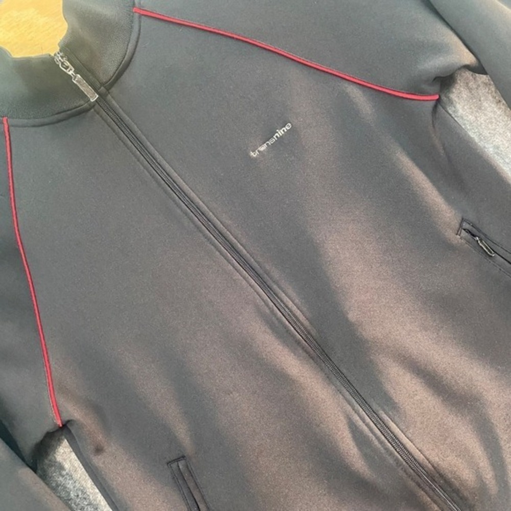 Transnine Track‎ Jacket Full Zip Lightweight Athletic Black Red Trim Medium